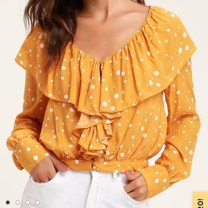Lulus Mustard Yellow Polka Dot Long Sleeve Top